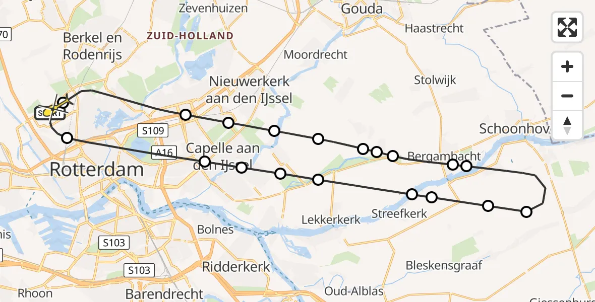 Routekaart van de vlucht: Lifeliner 2 naar Rotterdam The Hague Airport, Brandenburgbaan