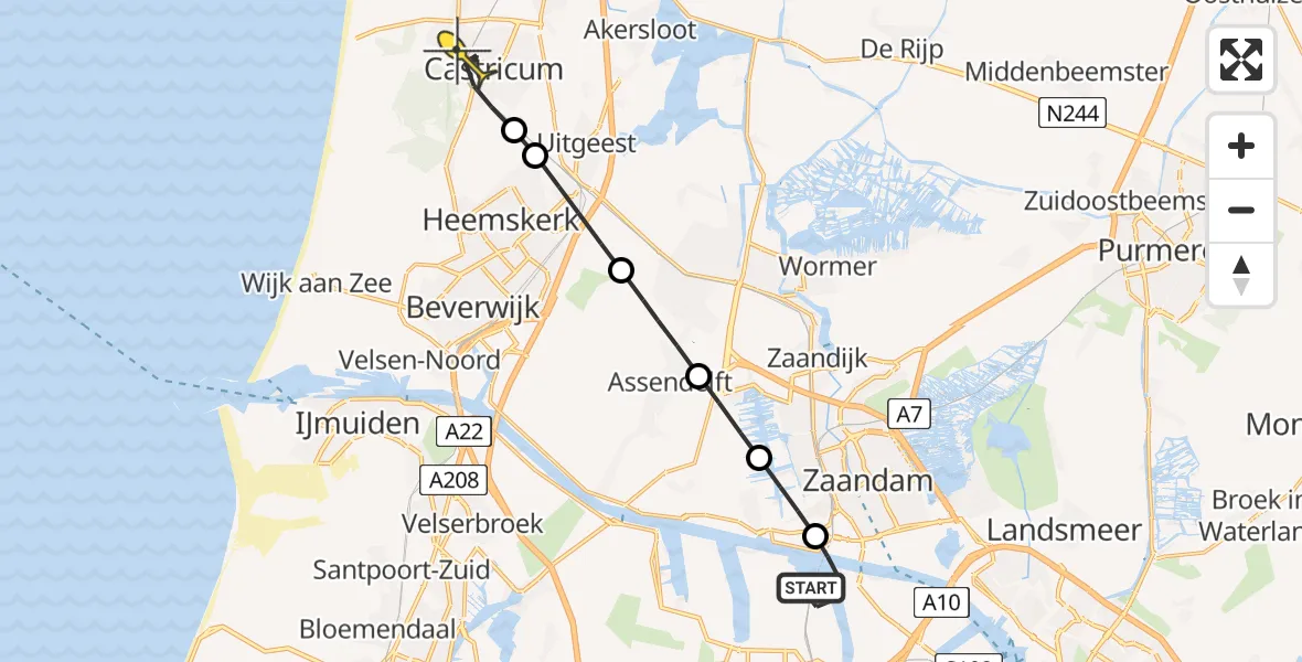 Routekaart van de vlucht: Lifeliner 1 naar Castricum, Kajuitpad