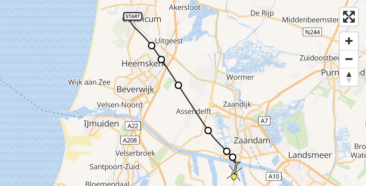 Routekaart van de vlucht: Lifeliner 1 naar Amsterdam Heliport, Puikman