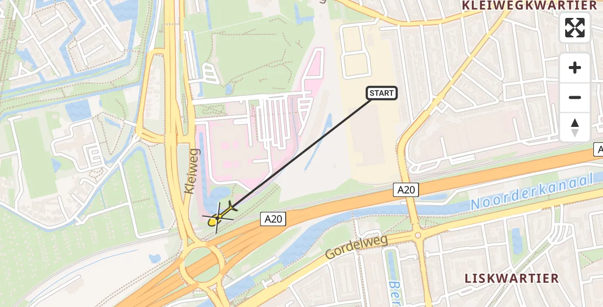 Routekaart van de vlucht: Traumahelikopter naar Rotterdam, Dwarskleiweg