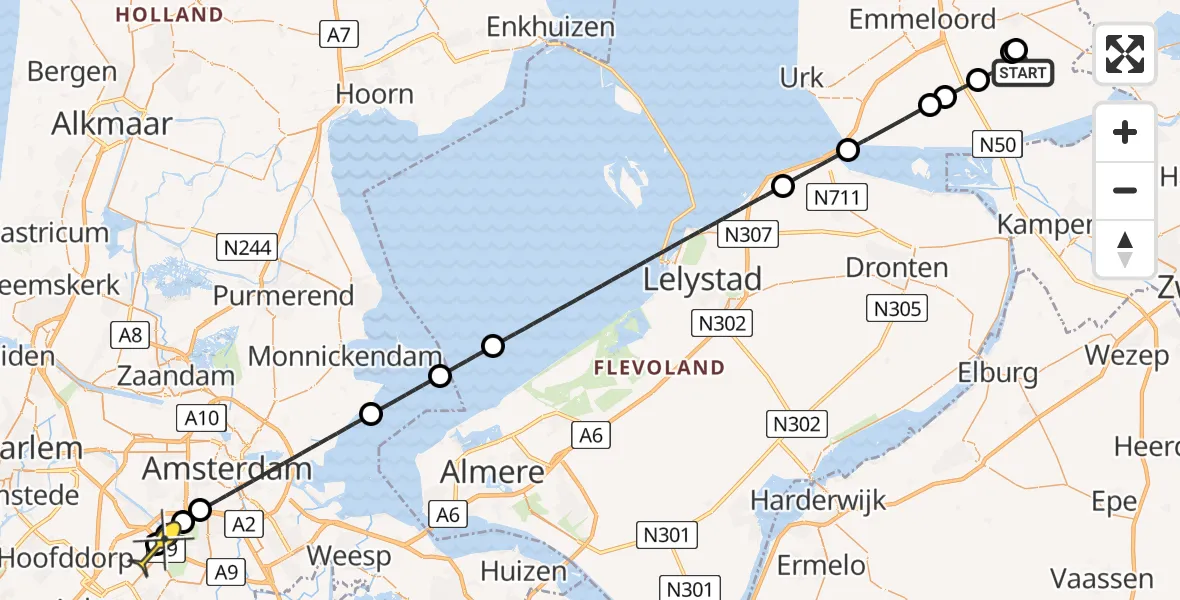 Routekaart van de vlucht: Politieheli naar Schiphol, Mammouthweg