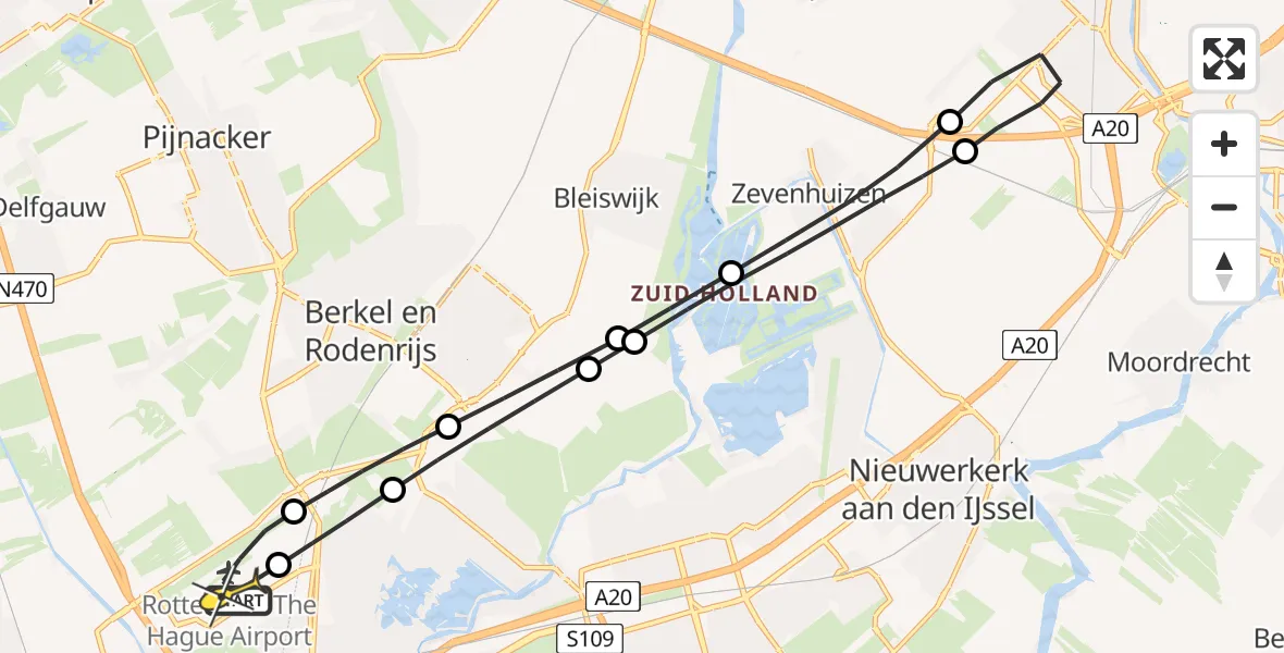 Routekaart van de vlucht: Lifeliner 2 naar Rotterdam The Hague Airport, Landscheiding