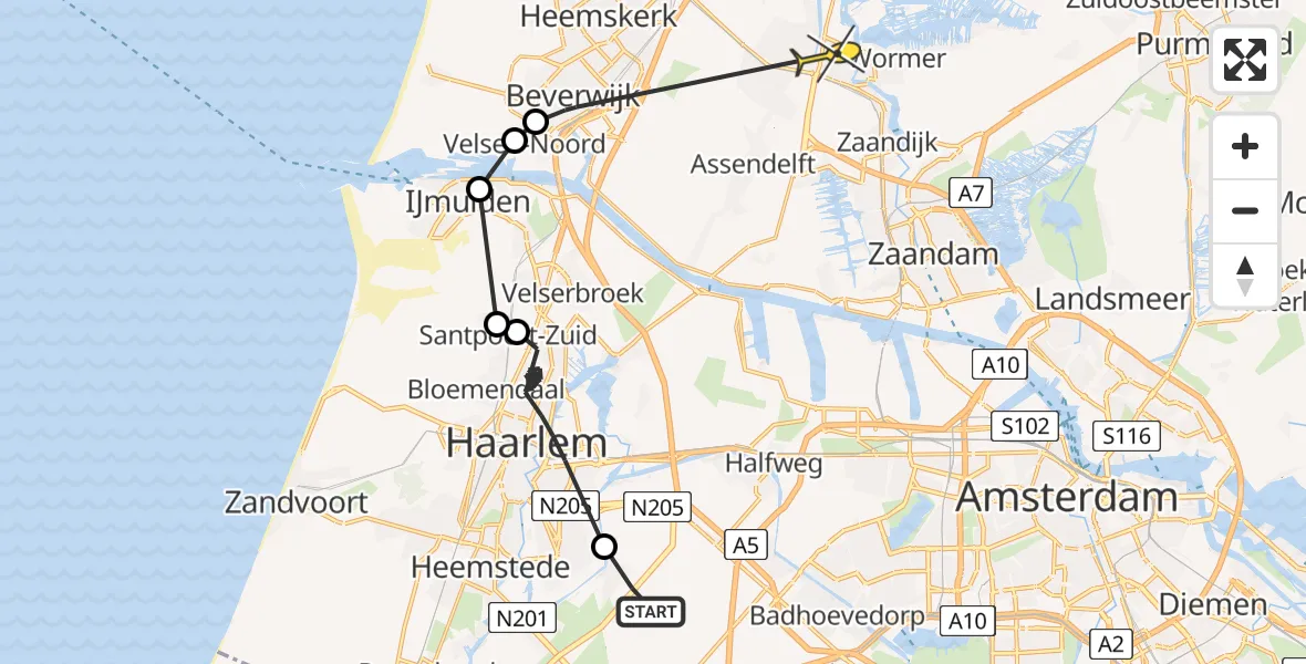 Routekaart van de vlucht: Politieheli naar Wormerveer, Ringvaartpad