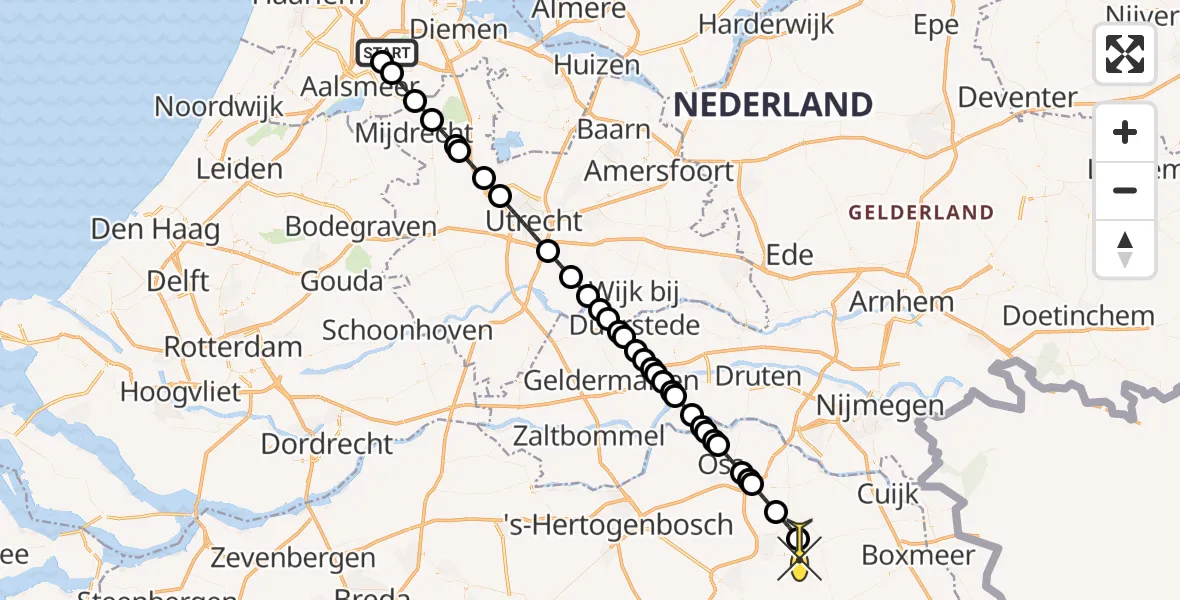 Routekaart van de vlucht: Politieheli naar Vliegbasis Volkel, Westerkimweg