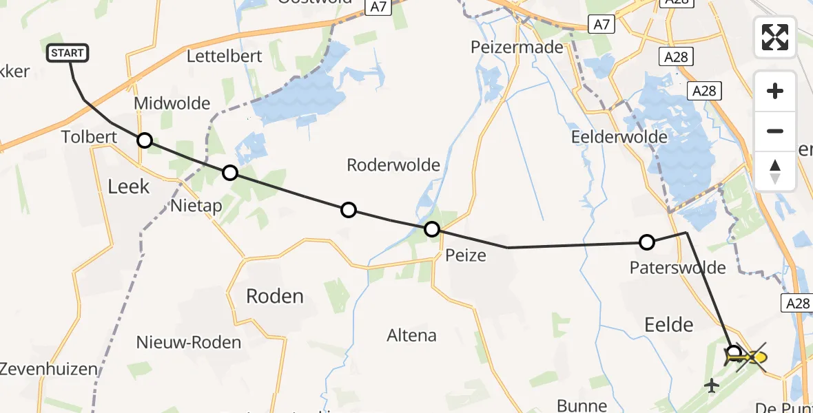 Routekaart van de vlucht: Lifeliner 4 naar Groningen Airport Eelde, Blinkweg