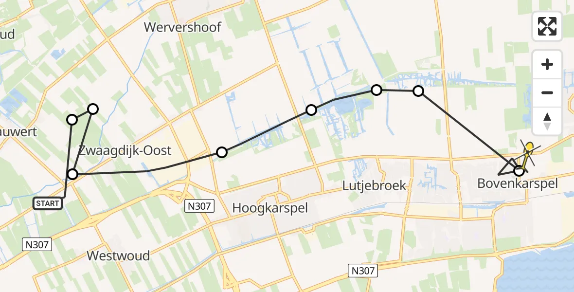 Routekaart van de vlucht: Politieheli naar Bovenkarspel, Kromme Leek