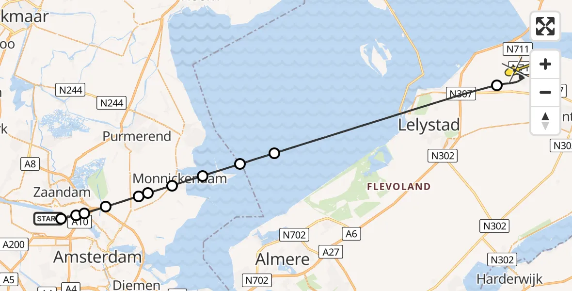 Routekaart van de vlucht: Lifeliner 1 naar Swifterbant, Kompasweg