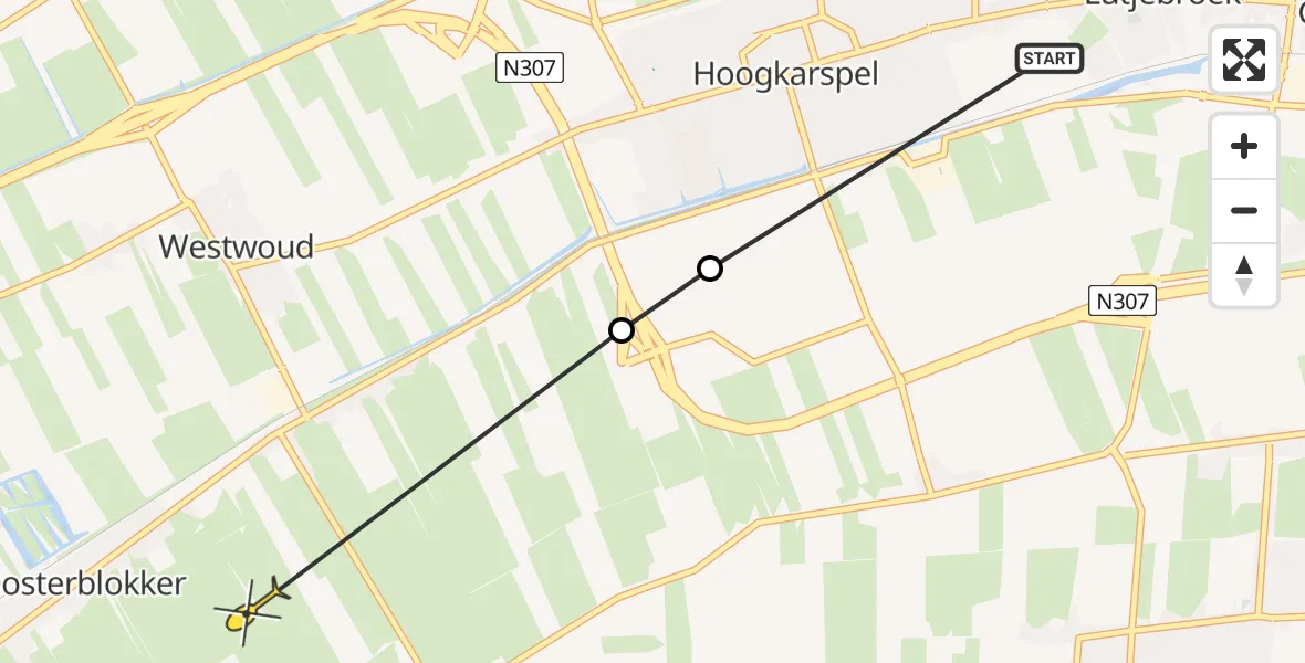 Routekaart van de vlucht: Politiehelikopter naar Oosterblokker, Westerwijzend