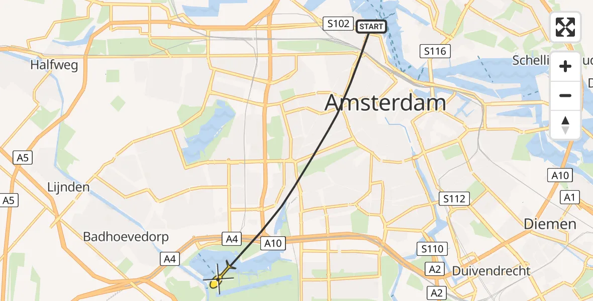 Vluchtroute Politiehelikopter van Amsterdam naar Amsterdam