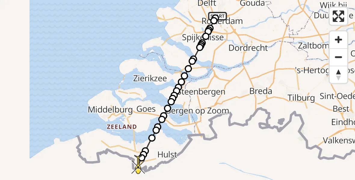 Routekaart van de vlucht: Lifeliner 2 naar Westdorpe, Van der Duijn van Maasdamweg