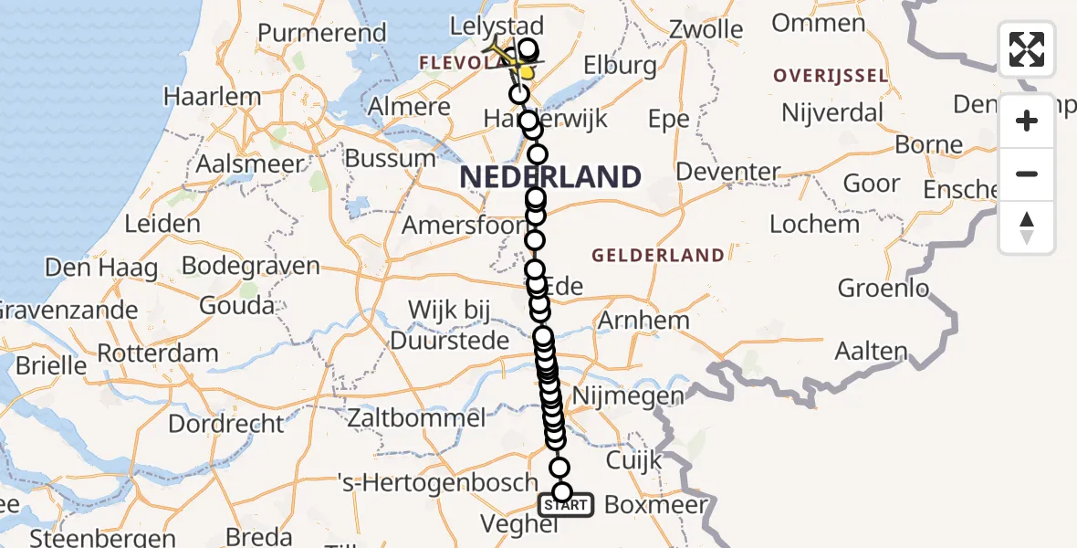 Routekaart van de vlucht: Politieheli naar Lelystad Airport, Zeelandsedijk