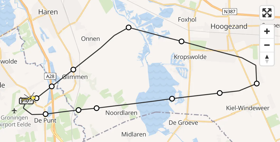 Routekaart van de vlucht: Lifeliner 4 naar Groningen Airport Eelde, Vissersweg