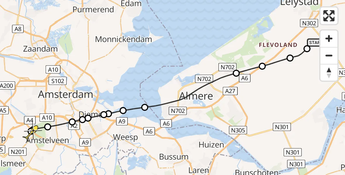 Routekaart van de vlucht: Politieheli naar Schiphol, Emoeweg