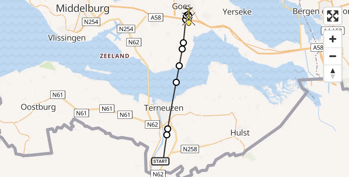 Routekaart van de vlucht: Lifeliner 2 naar Goes, Graafjansdijk B