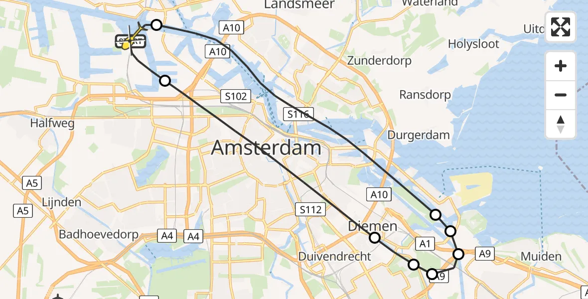 Routekaart van de vlucht: Lifeliner 1 naar Amsterdam Heliport, Bosporushaven