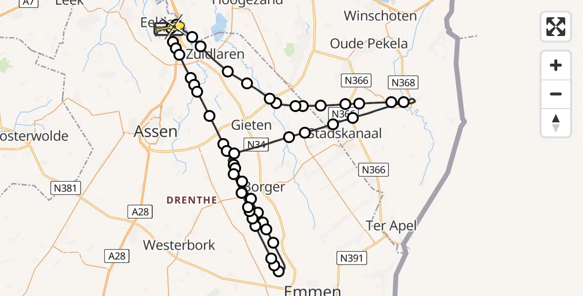 Routekaart van de vlucht: Lifeliner 4 naar Groningen Airport Eelde, Vissersweg