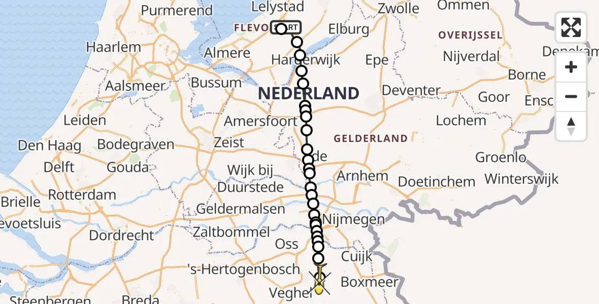 Routekaart van de vlucht: Traumahelikopter naar Vliegbasis Volkel, Emoeweg