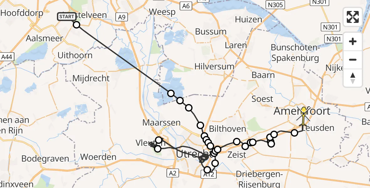 Routekaart van de vlucht: Politieheli naar Amersfoort, Oosteinderweg