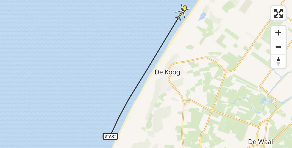 Routekaart van de vlucht: Politiehelikopter naar De Cocksdorp, Paal 18