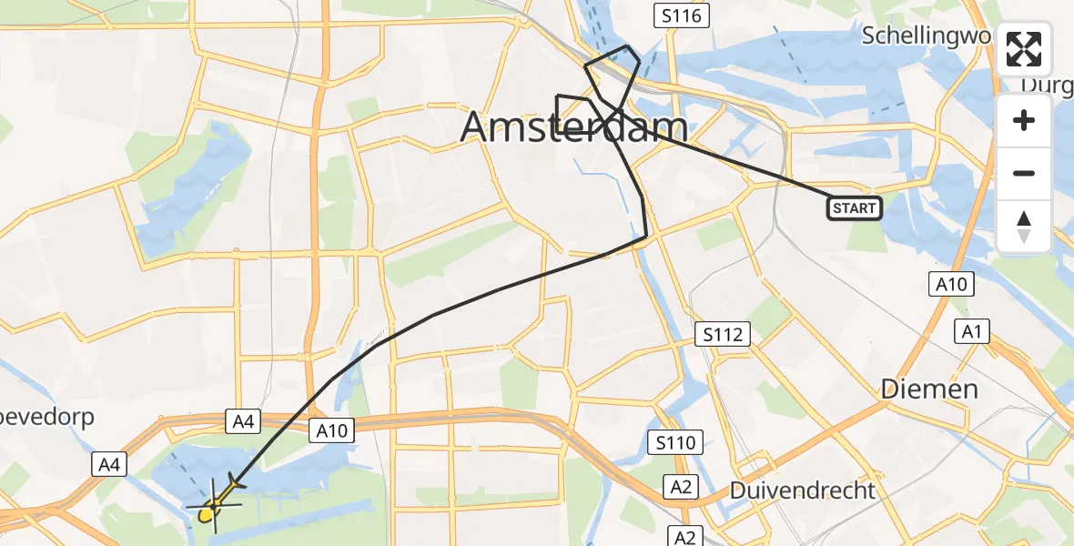 Vluchtroute Politiehelikopter van Amsterdam naar Amsterdam
