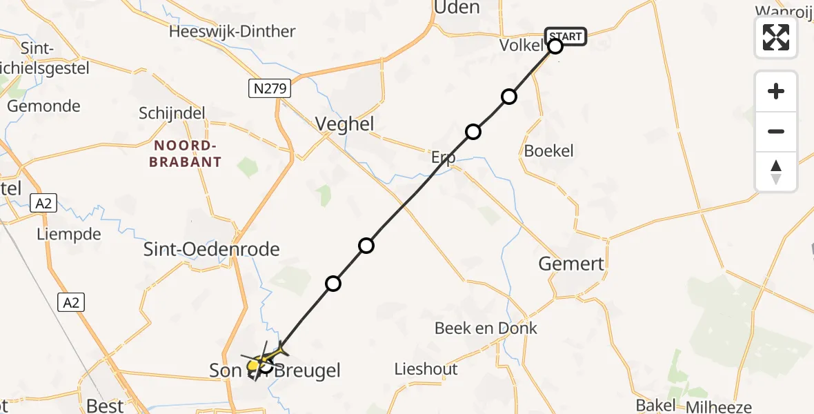 Routekaart van de vlucht: Lifeliner 3 naar Son en Breugel, Zeelandsedijk