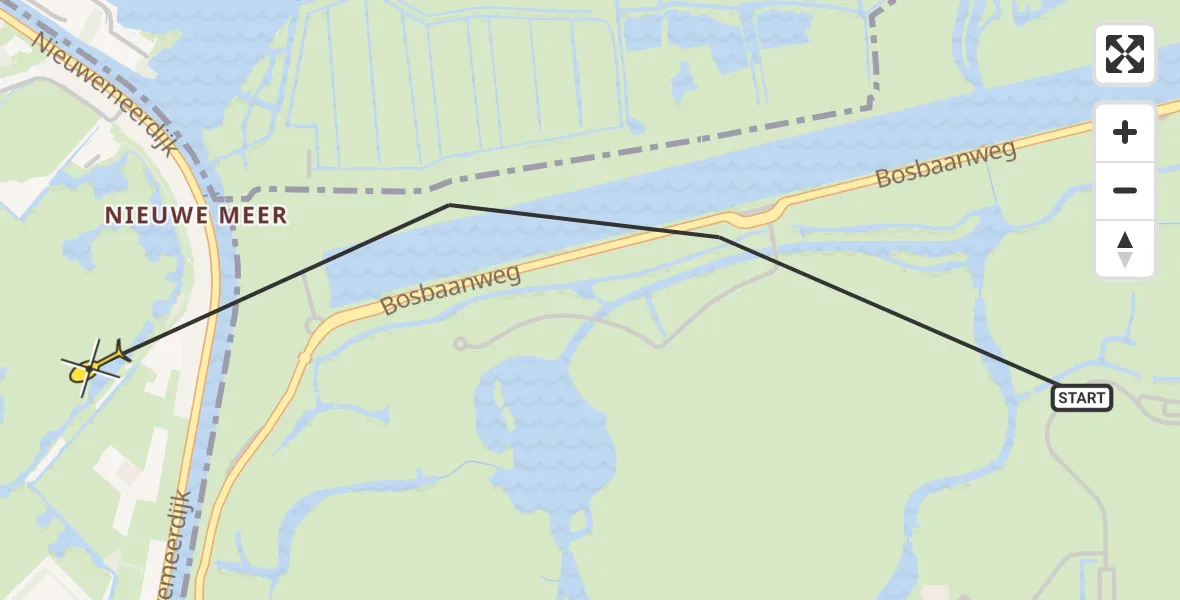 Routekaart van de vlucht: Politiehelikopter naar Badhoevedorp, Bosbaanweg