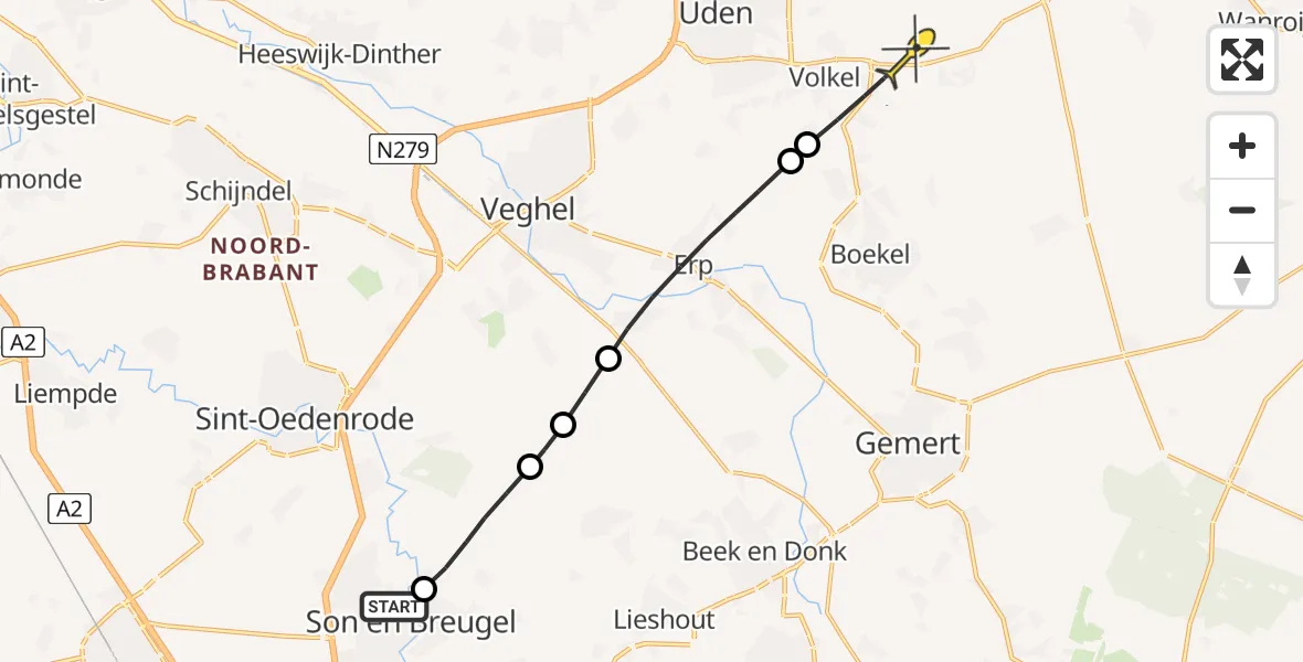 Routekaart van de vlucht: Lifeliner 3 naar Vliegbasis Volkel, Vresselseweg