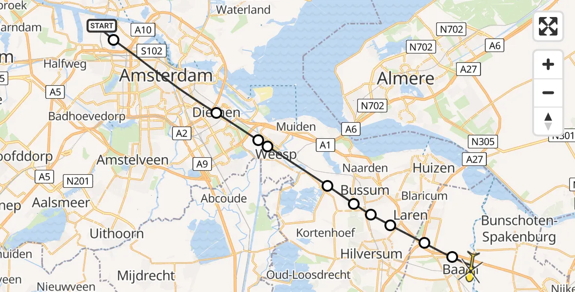 Routekaart van de vlucht: Lifeliner 1 naar Baarn, Maltaweg