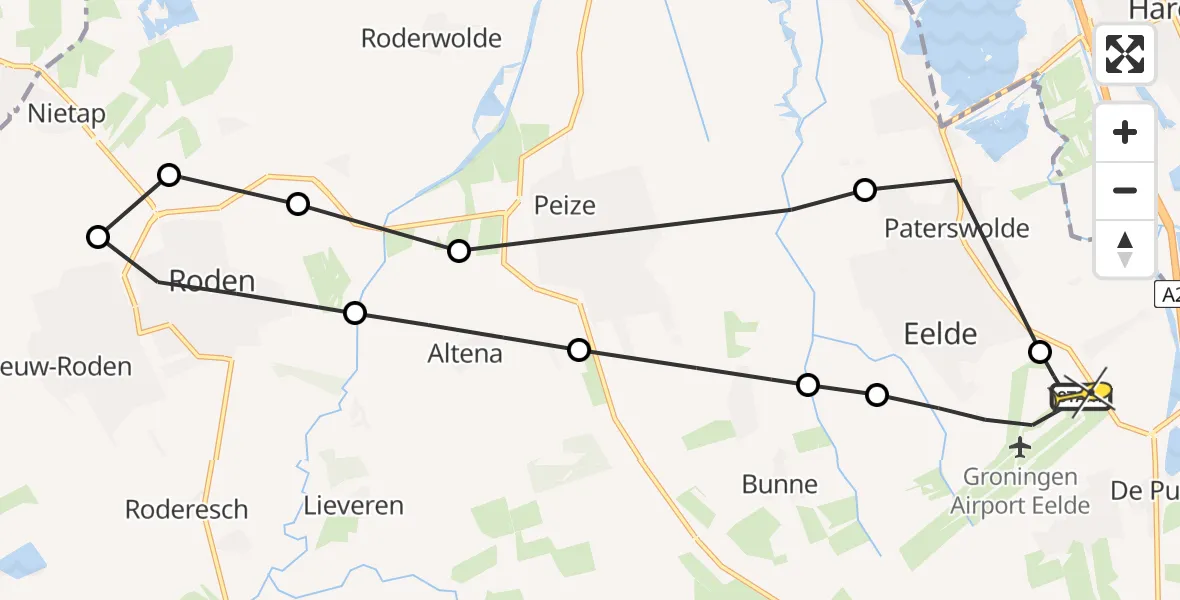 Routekaart van de vlucht: Lifeliner 4 naar Groningen Airport Eelde, Molenweg