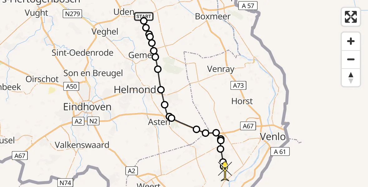 Routekaart van de vlucht: Politiehelikopter naar Kessel, Oosterheidestraat