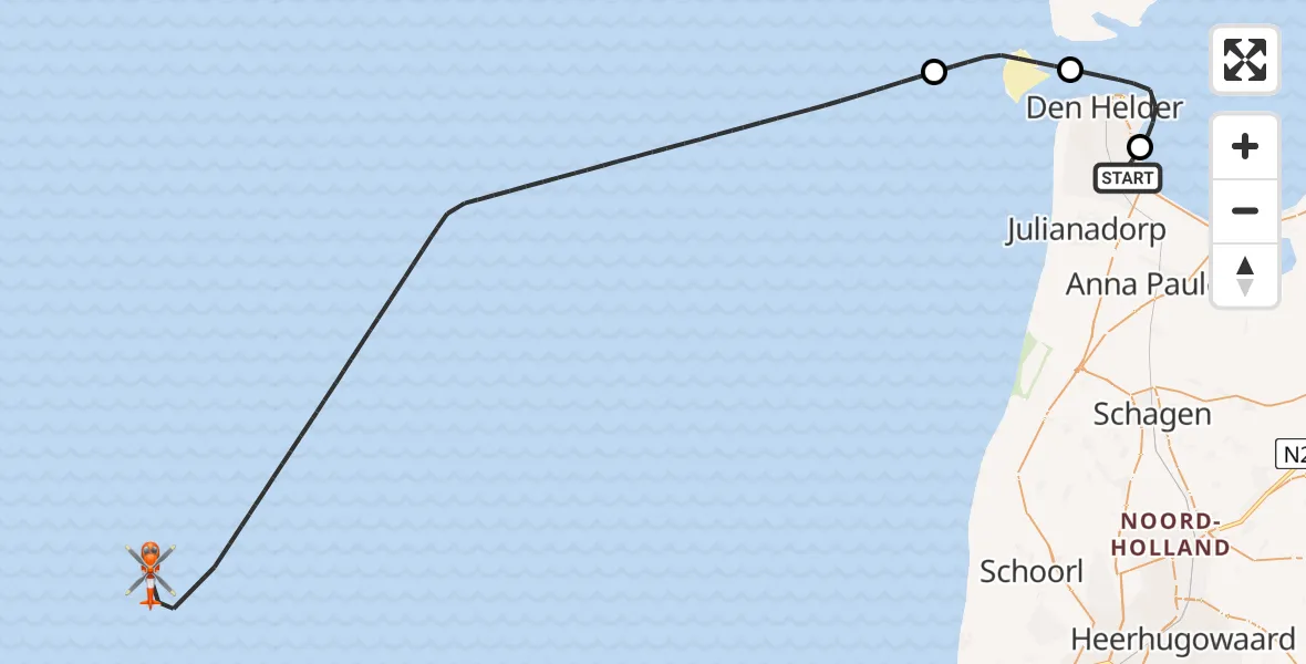 Vluchtroute Kustwachthelikopter Vliegveld De Kooy - , 15 juli 2024, 13:29