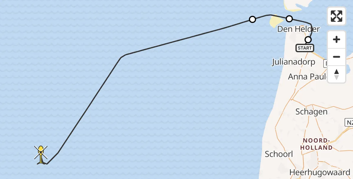 Routekaart van de vlucht: Kustwachthelikopter naar Luchthavenweg