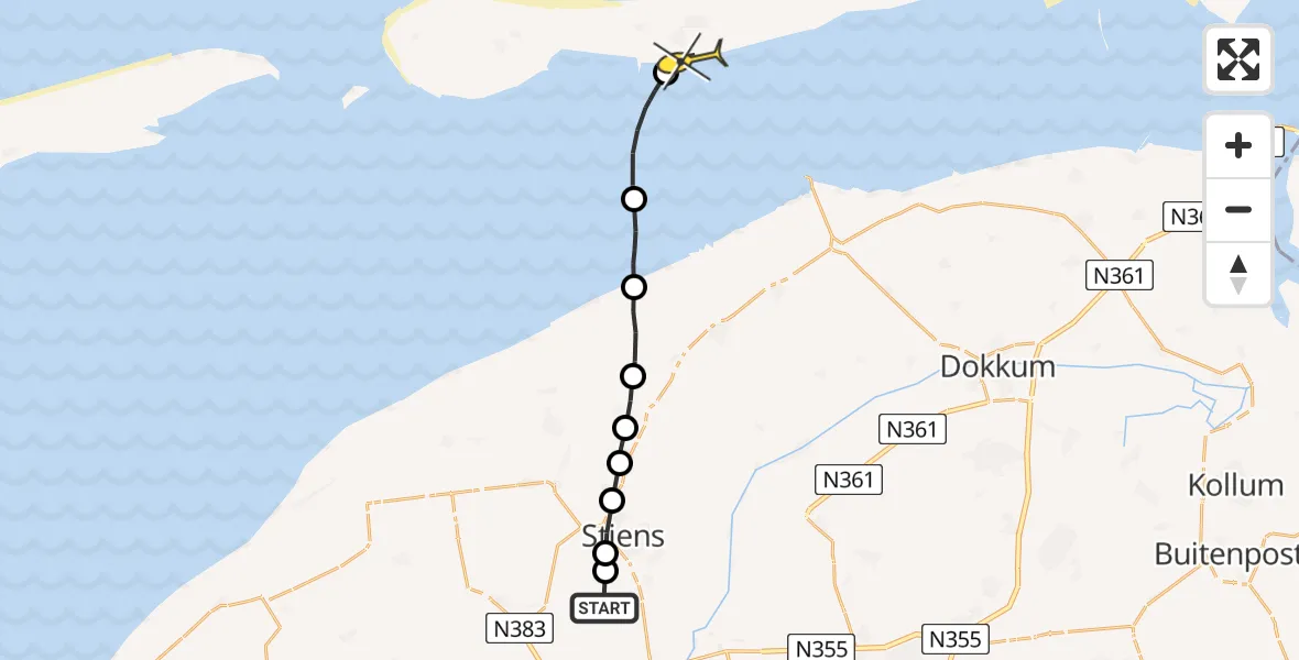 Routekaart van de vlucht: Ambulanceheli naar Buren, Skrédyk