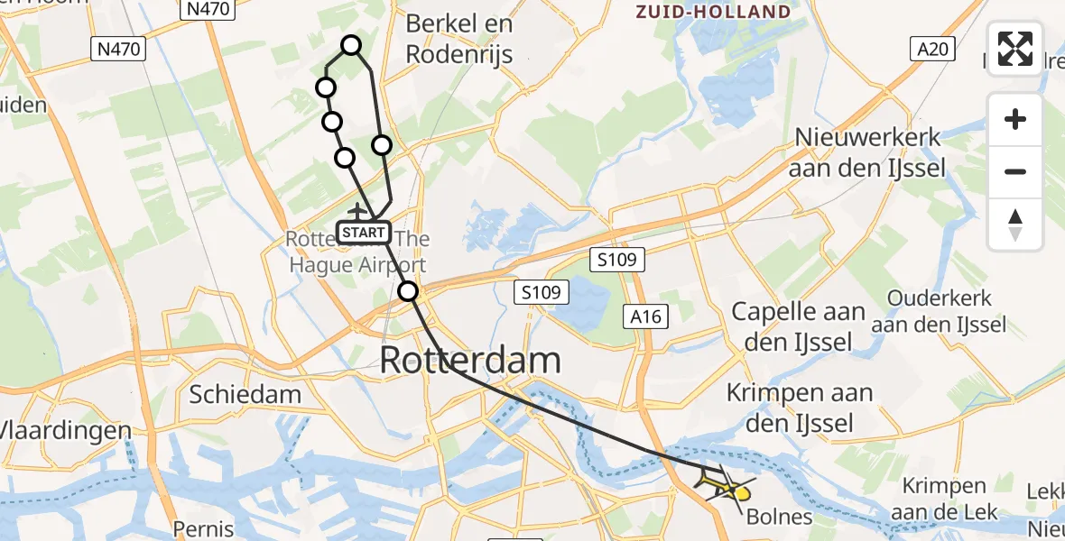 Routekaart van de vlucht: Lifeliner 2 naar Rotterdam, Bovendijk