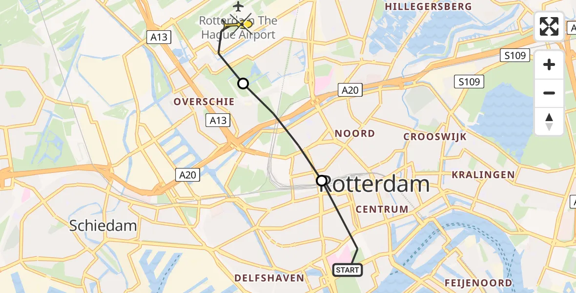 Routekaart van de vlucht: Lifeliner 2 naar Rotterdam The Hague Airport, Statenweg