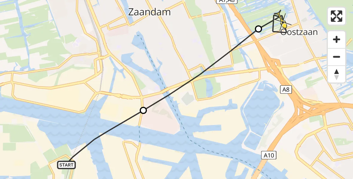 Routekaart van de vlucht: Lifeliner 1 naar Oostzaan, Symon Spiersweg