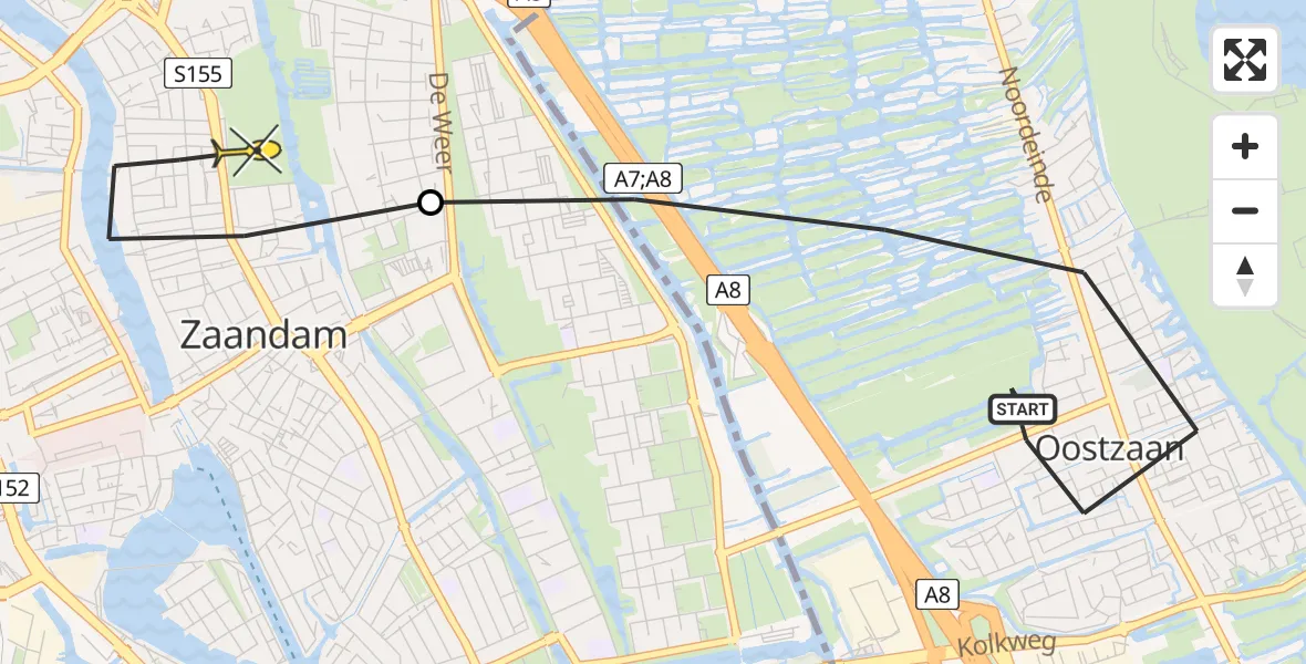 Routekaart van de vlucht: Lifeliner 1 naar Zaandam, Anemoonstraat