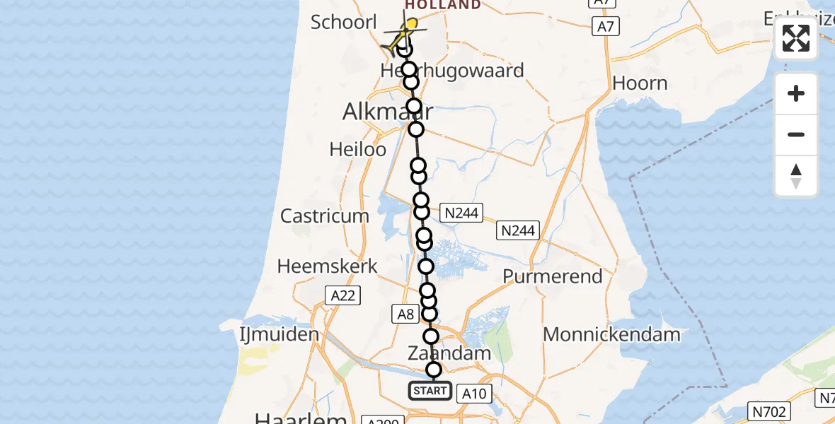 Routekaart van de vlucht: Lifeliner 1 naar Koedijk, Kanaalkade