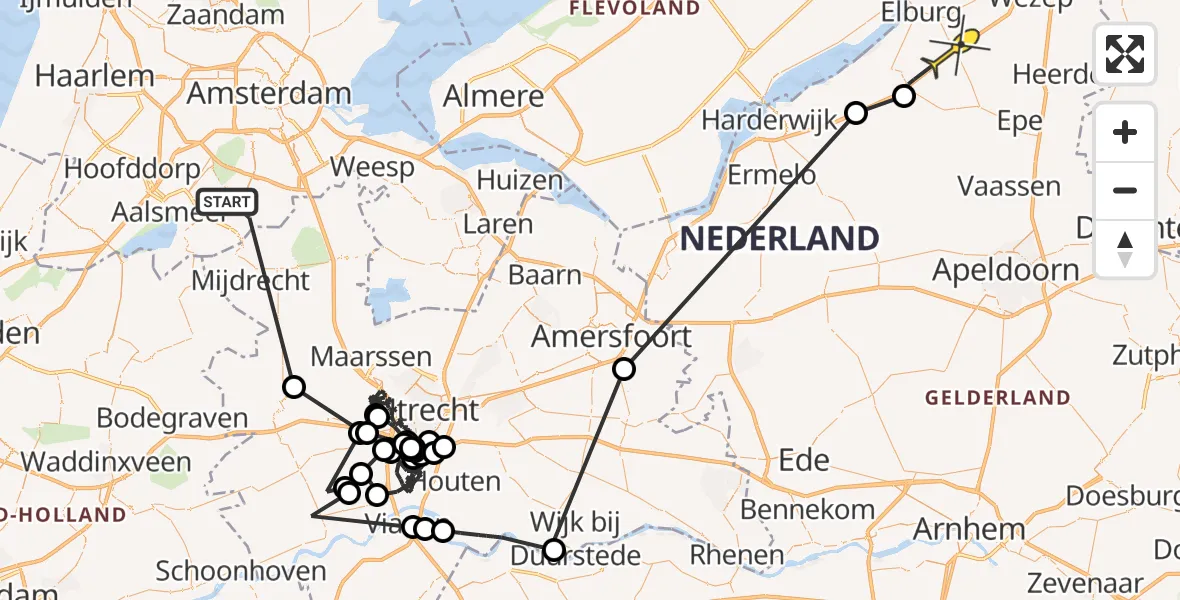 Routekaart van de vlucht: Politieheli naar 't Harde, Middenweg Bovenkerker Polder