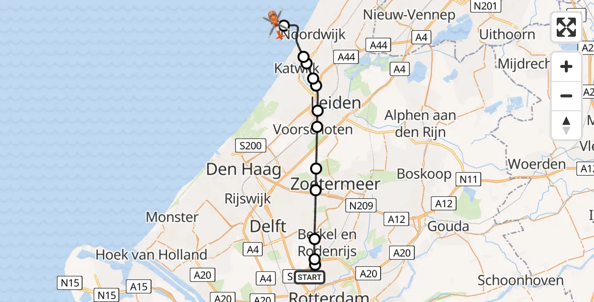 Vluchtroute Kustwachthelikopter Rotterdam The Hague Airport - , 15 juli 2024, 17:25