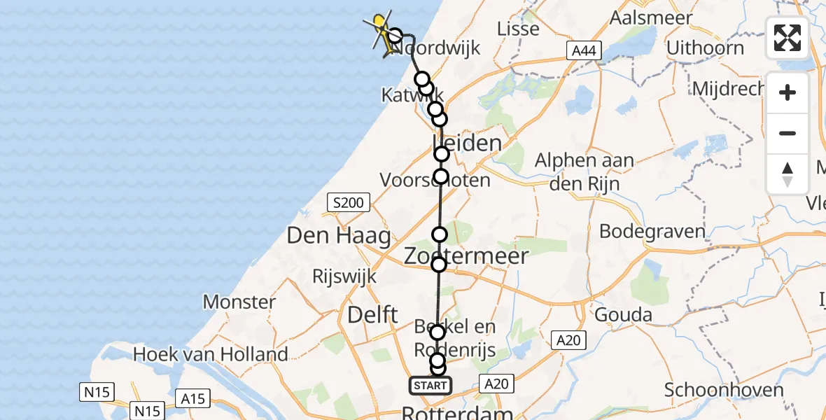 Routekaart van de vlucht: Kustwachthelikopter naar Landscheiding