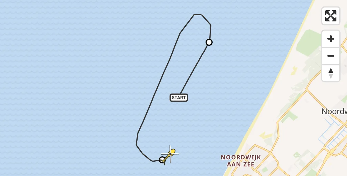 Routekaart van de vlucht: Kustwachthelikopter naar Noordwijk