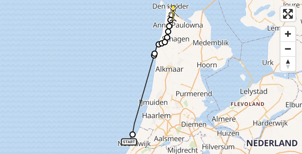 Routekaart van de vlucht: Kustwachthelikopter naar Vliegveld De Kooy, Luchthavenweg