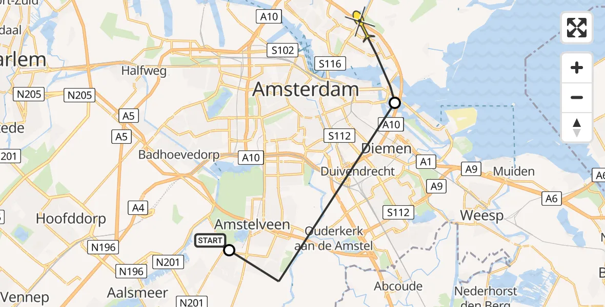 Routekaart van de vlucht: Politieheli naar Amsterdam, Beneluxbaan