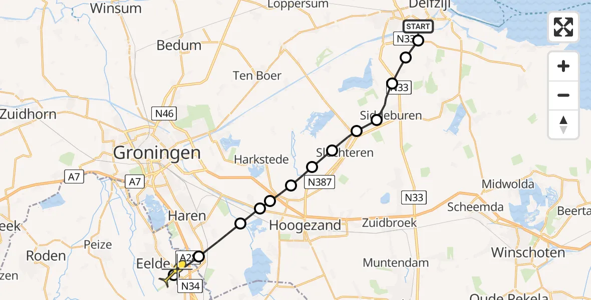 Routekaart van de vlucht: Lifeliner 4 naar Groningen Airport Eelde, Holeweg