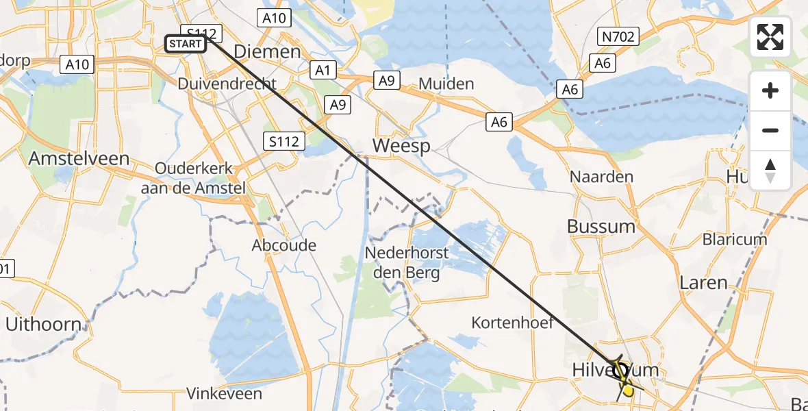 Routekaart van de vlucht: Politiehelikopter naar Hilversum, Herenstraat