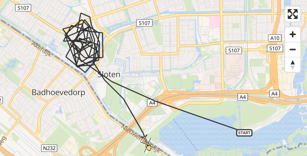 Routekaart van de vlucht: Politiehelikopter naar Badhoevedorp, Anton Schleperspad