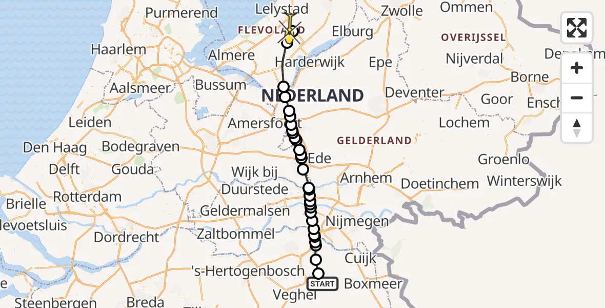 Routekaart van de vlucht: Traumahelikopter naar Lelystad Airport, Zeelandsedijk