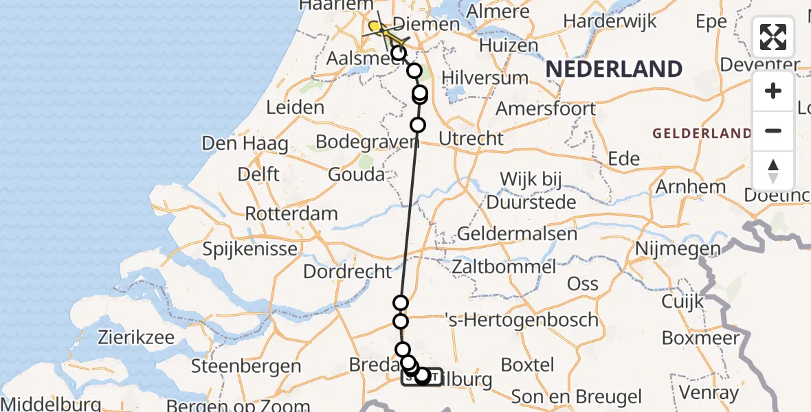 Routekaart van de vlucht: Politiehelikopter naar Amstelveen, Rijksweg
