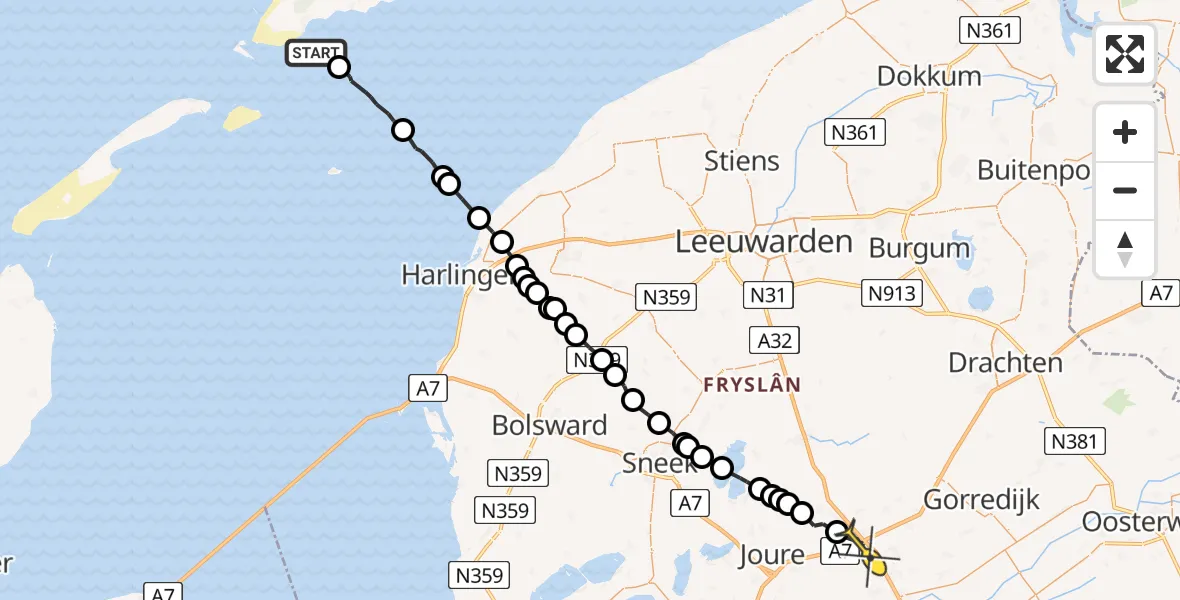 Routekaart van de vlucht: Ambulanceheli naar Heerenveen, Groote Plaat